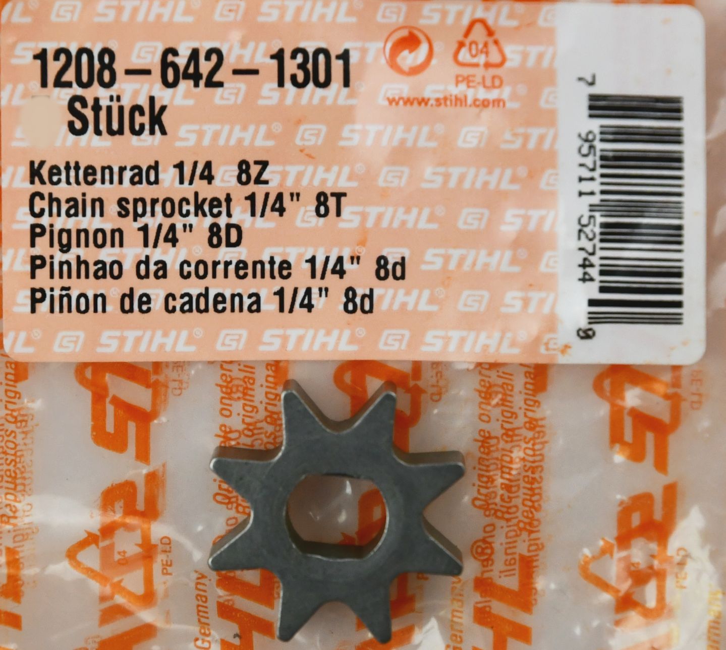 Stihl  12086421301 Original Carving Kettenrad 1/4" 1208 8Z MSE140 MSE160 MSE170 MSE180 MSE200